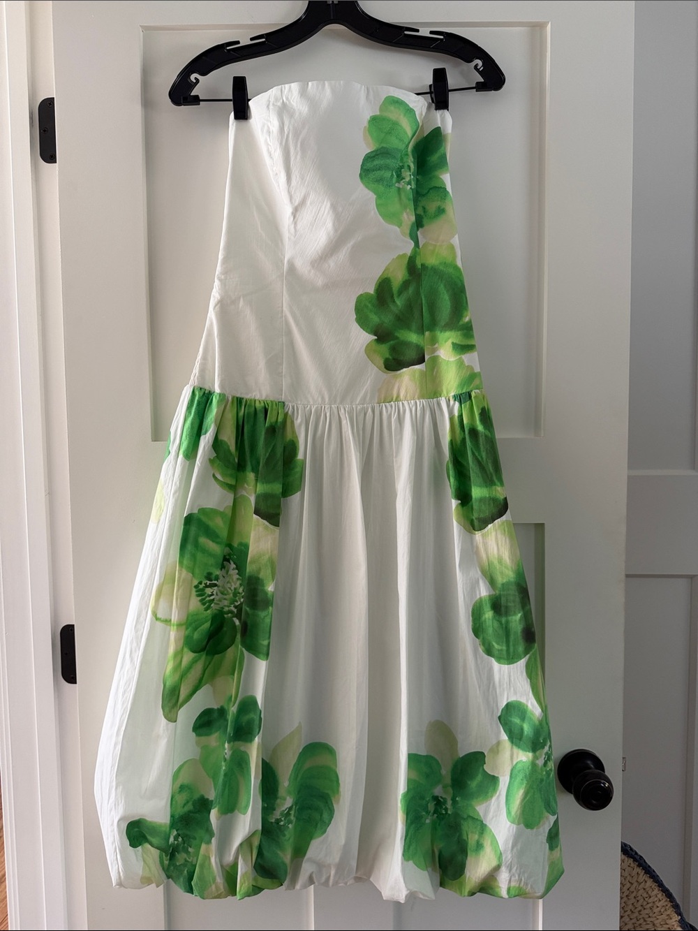 Amanda Uprichard White Strapless Dress with Green Floral Print